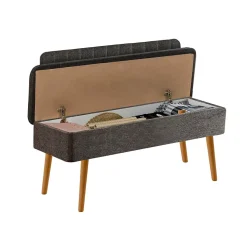 Banc Barthelemy, Banc polyvalent, Sièges pour les invités, Coffre multifonctionnel, 90x39 h40 cm, Chêne et Anthracite
