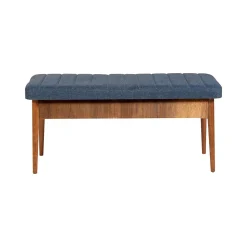 Banc Barthelemy, Banc polyvalent, Sièges pour les invités, Coffre multifonctionnel, 110x40 h48 cm, Noyer et bleu