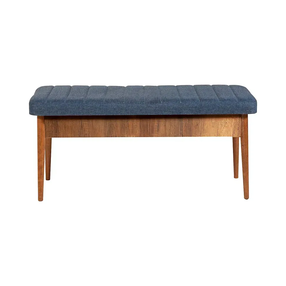 Banc Barthelemy, Banc polyvalent, Sièges pour les invités, Coffre multifonctionnel, 110x40 h48 cm, Noyer et bleu