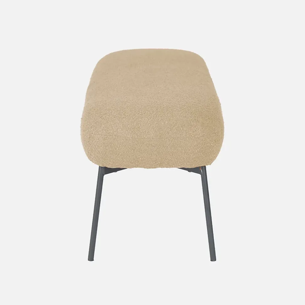 Banc. bout de lit avec revêtement bouclette texturée. beige. pieds en métal noir. L 120 x P 41 x H 42.5cm