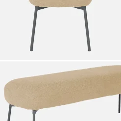 Banc. bout de lit avec revêtement bouclette texturée. beige. pieds en métal noir. L 120 x P 41 x H 42.5cm