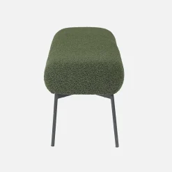 Banc. bout de lit avec revêtement bouclette texturée. kaki. pieds en métal noir. L 120 x P 41 x H 42.5cm