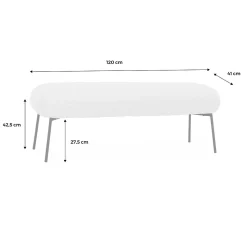 Banc. bout de lit avec revêtement bouclette. écru. pieds en métal noir. L 120 x P 41 x H 42.5cm