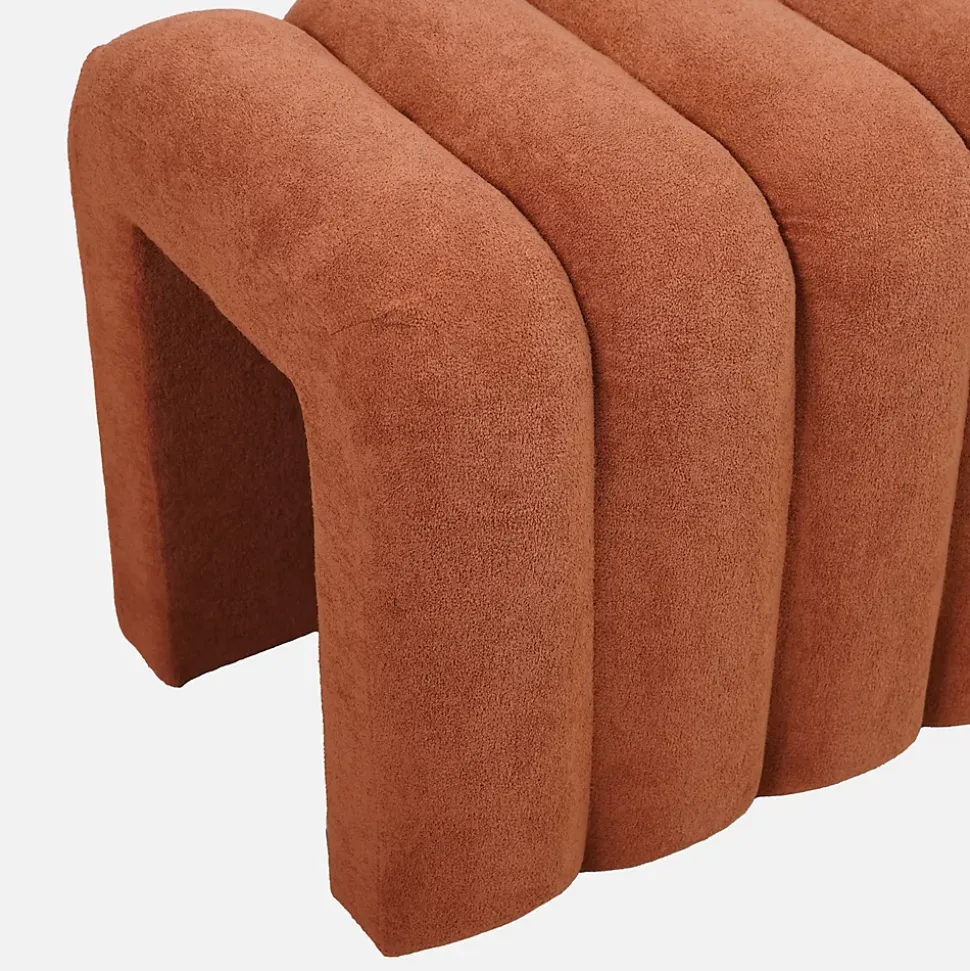 Banc. bout de lit blanc contemporain en tissu orange