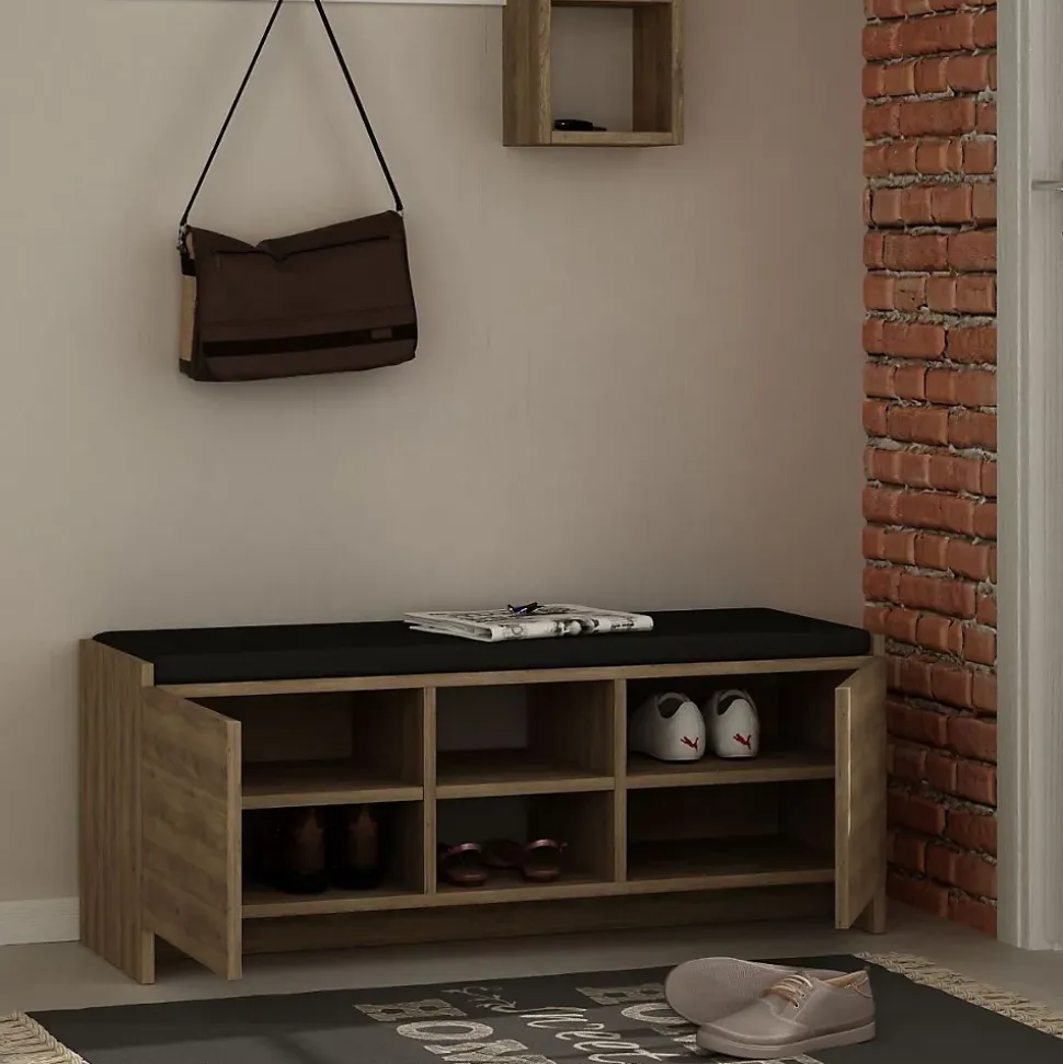 Banc chaussures 2 portes et 2 niches L110 cm - Zulla