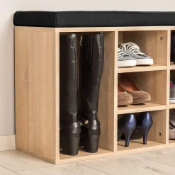 Banc Chaussures Meuble Rangement Bois Entrée + Coussin