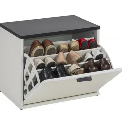 Banc Coffre à Chaussures Beaux Meubles Pas Chers Blanc 9 paires bois