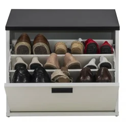 Banc Coffre à Chaussures Beaux Meubles Pas Chers Blanc 9 paires bois