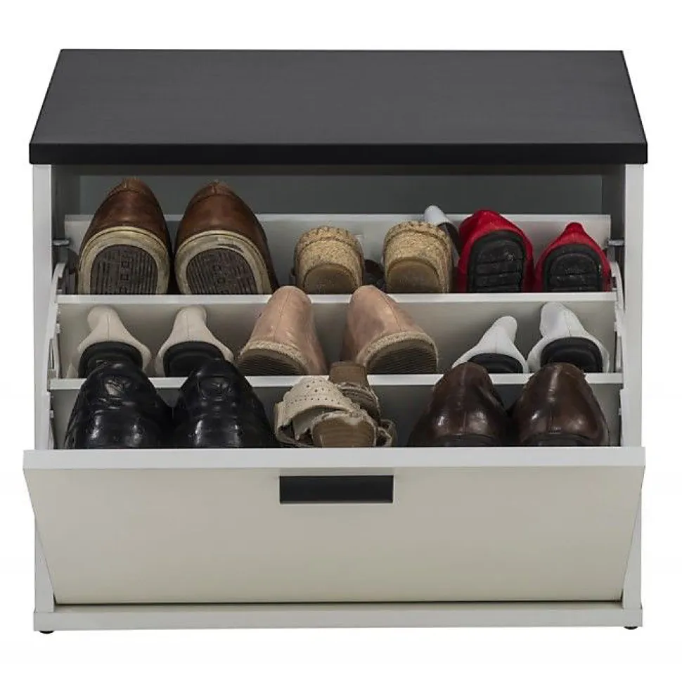 Banc Coffre à Chaussures Beaux Meubles Pas Chers Blanc 9 paires bois