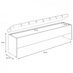 Banc coffre 165 cm décor chêne foncé assise capitonnée noir - RIVIERA