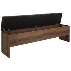 Banc coffre 165 cm décor chêne foncé assise capitonnée noir - RIVIERA
