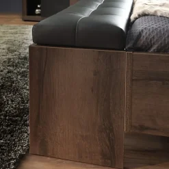 Banc coffre 165 cm décor chêne foncé assise capitonnée noir - RIVIERA