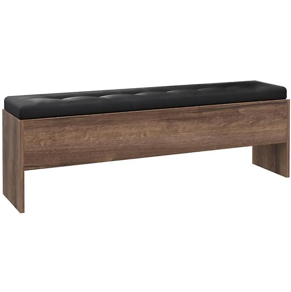 Banc coffre 165 cm décor chêne foncé assise capitonnée noir - RIVIERA