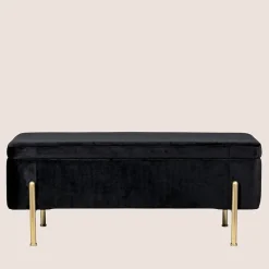 Banc coffre 2 places en velours et piétement or - NINA