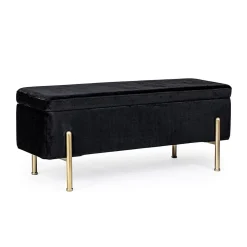 Banc coffre 2 places en velours et piétement or - NINA