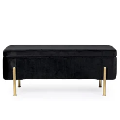 Banc coffre 2 places en velours et piétement or - NINA