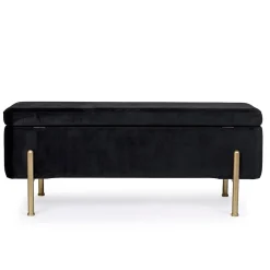 Banc coffre 2 places en velours et piétement or - NINA