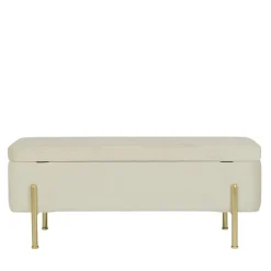 Banc coffre 2 places en velours et piétement or - NINA