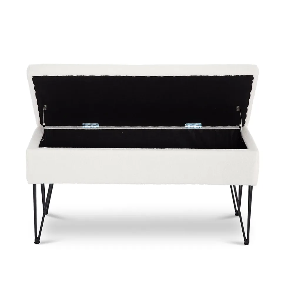 Banc coffre ALIX tissu bouclette blanc