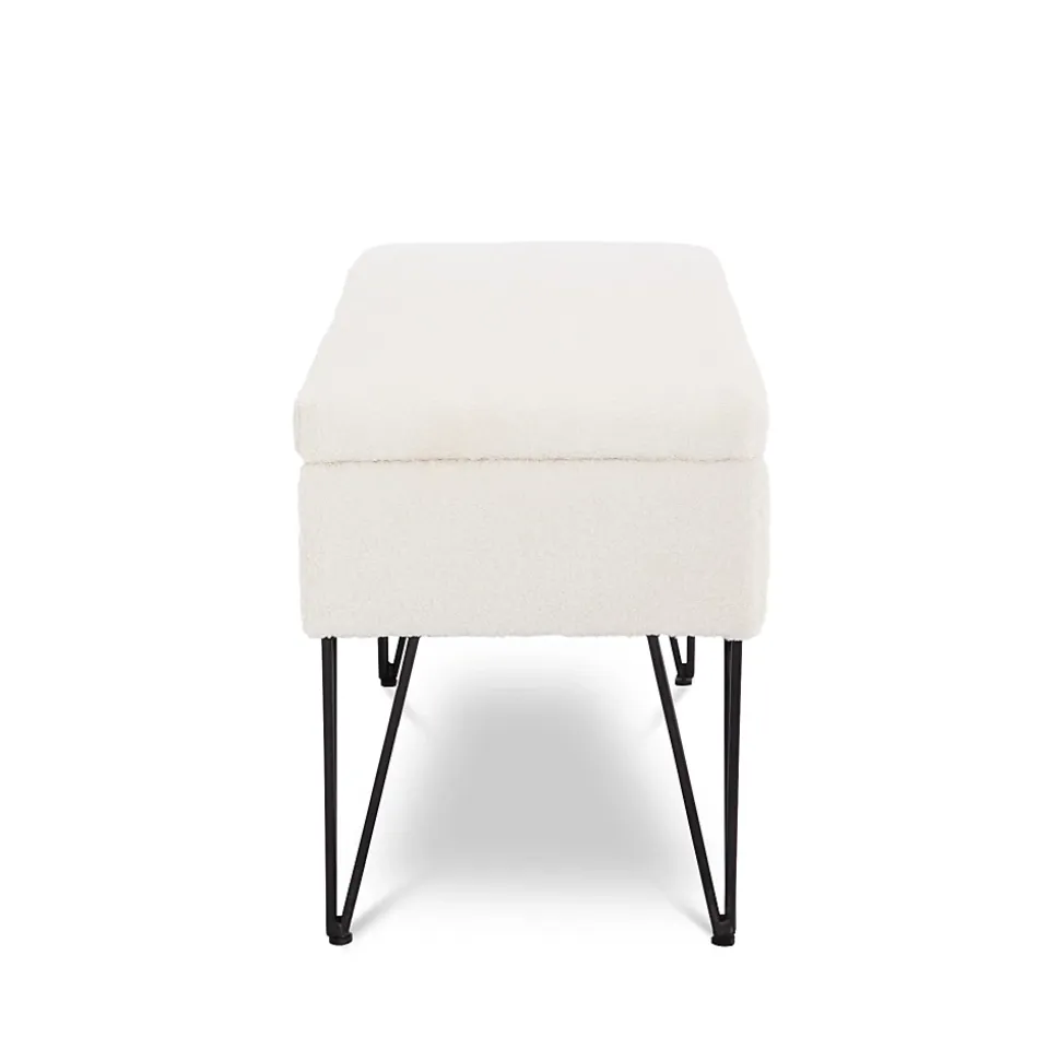 Banc coffre ALIX tissu bouclette blanc