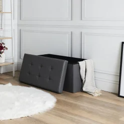 Banc coffre de rangement en polyuréthane Zoé Gris
