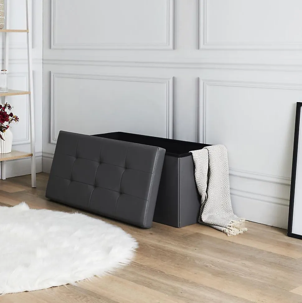 Banc coffre de rangement en polyuréthane Zoé Gris