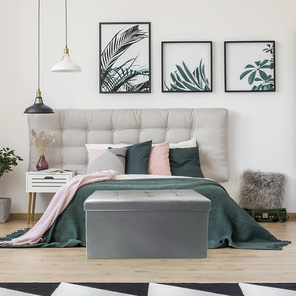 Banc coffre de rangement en polyuréthane Zoé Gris