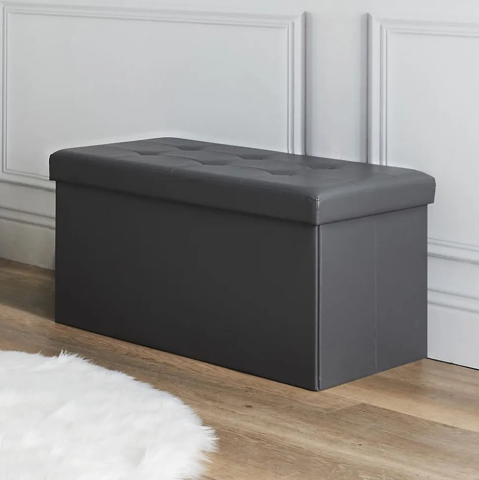 Banc coffre de rangement en polyuréthane Zoé Gris