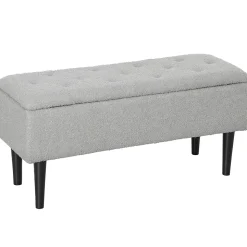 Banc coffre de rangement surface effet cachemire pieds bois gris