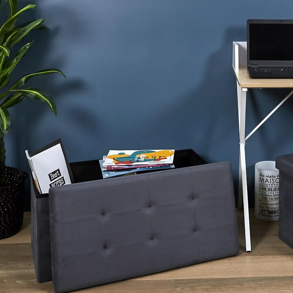 Banc coffre de rangement en suédine Lina