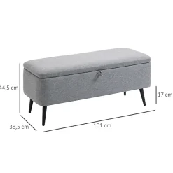 Banc coffre de rangement 2 en 1 dim. 102L x 40l x 39H cm piètement acier noir tissu gris