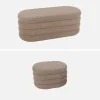 Banc coffre en bouclettes taupe avec 2 poufs ovales de rangement intégrés - L111cm