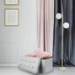 Banc coffre pliable en tissu couvercle capitonné Lisa Gris clair