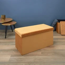 Banc coffre pliable en velours Rétro Moutarde