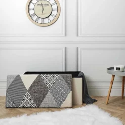 Banc coffre pliable Patchwork gris