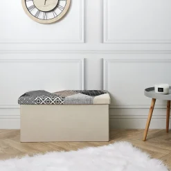 Banc coffre pliable Patchwork gris