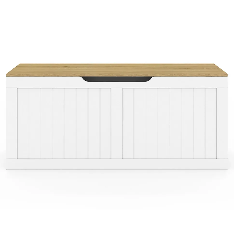 Banc coffre rangement 100 cm LEON bois et blanc