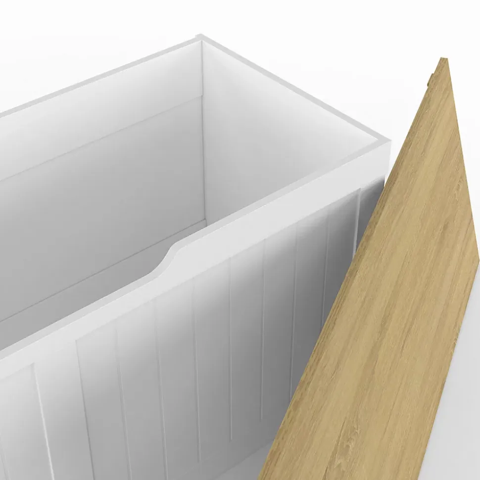 Banc coffre rangement 100 cm LEON bois et blanc