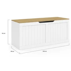 Banc coffre rangement 100 cm LEON bois et blanc