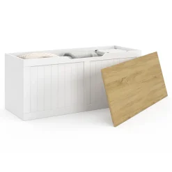 Banc coffre rangement 100 cm LEON bois et blanc