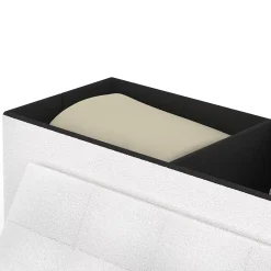 Banc coffre rangement LOUIS pieds métal noir 100 cm tissu bouclette blanc