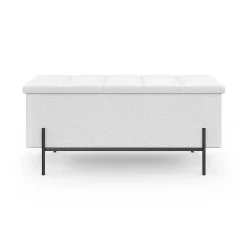Banc coffre rangement LOUIS pieds métal noir 100 cm tissu bouclette blanc