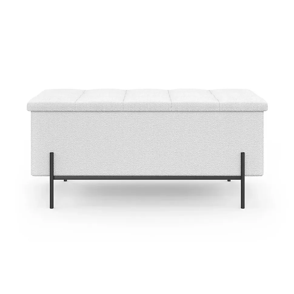 Banc coffre rangement LOUIS pieds métal noir 100 cm tissu bouclette blanc