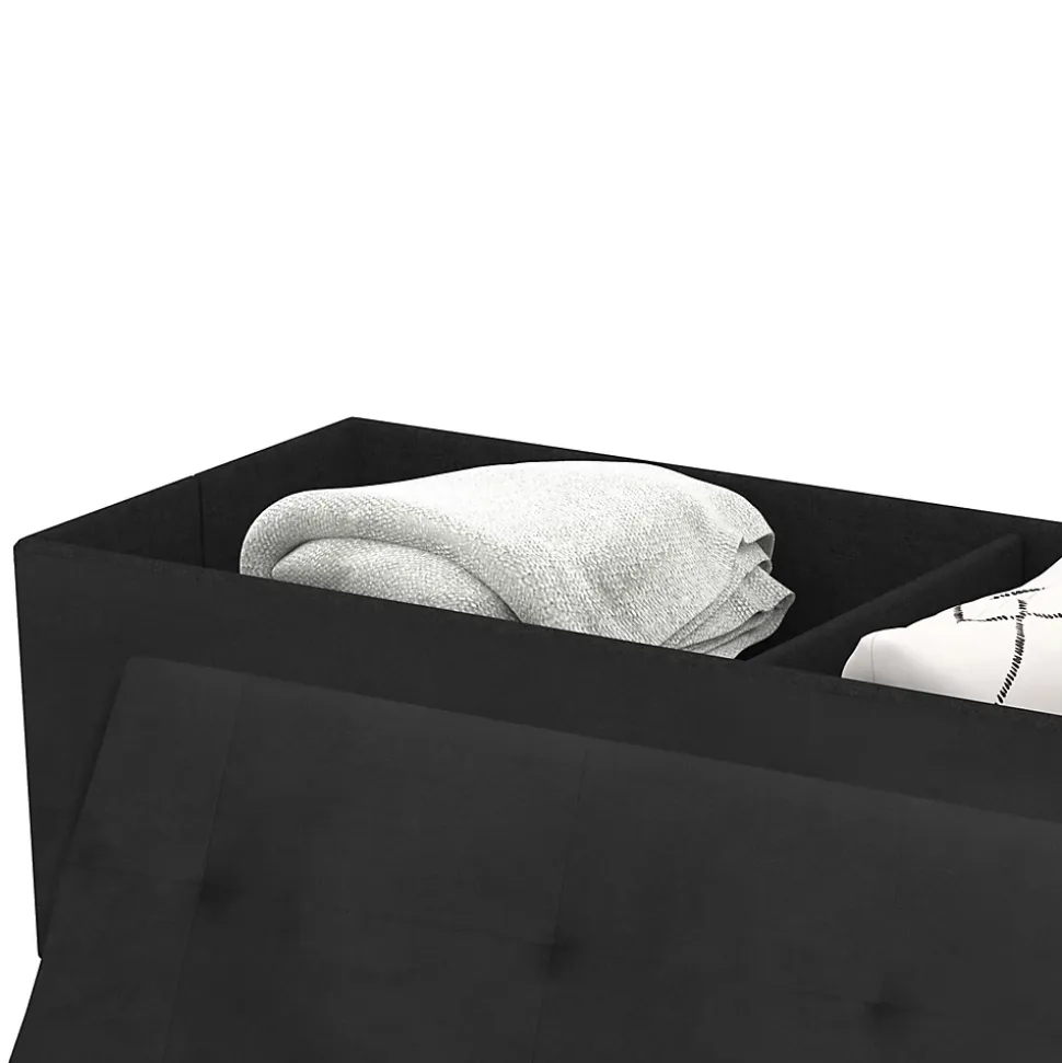Banc coffre rangement LOUIS pieds métal doré 100 cm velours noir
