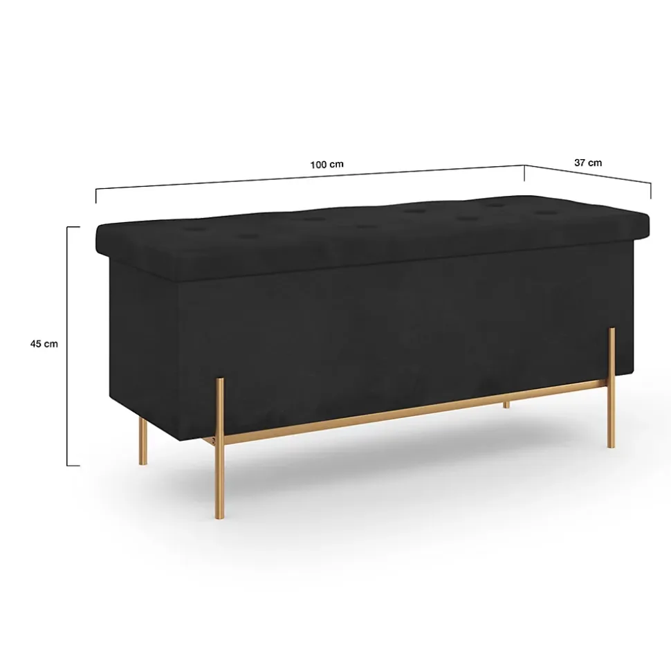 Banc coffre rangement LOUIS pieds métal doré 100 cm velours noir
