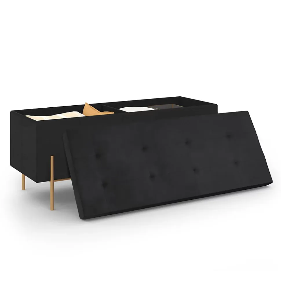 Banc coffre rangement LOUIS pieds métal doré 100 cm velours noir