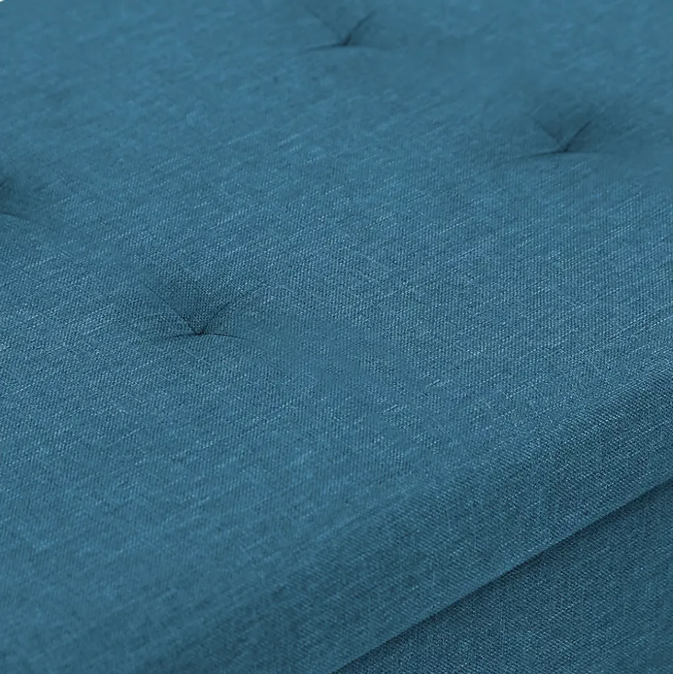 Banc coffre rangement sur pieds 76 cm tissu bleu canard
