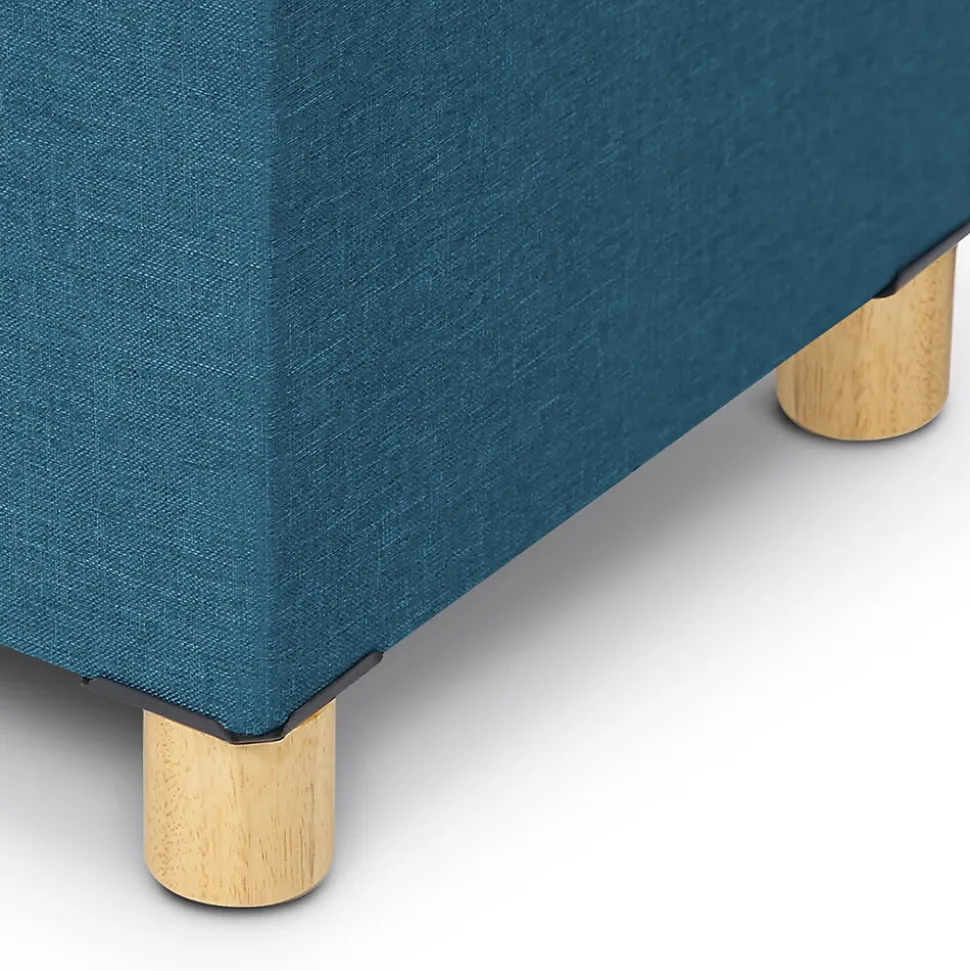 Banc coffre rangement sur pieds 76 cm tissu bleu canard