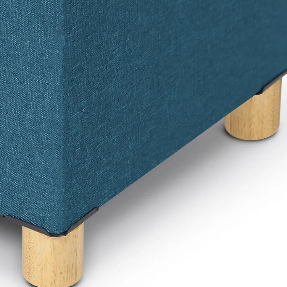 Banc coffre rangement sur pied 100 cm tissu bleu canard