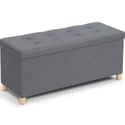 Banc coffre rangement sur pied 100 cm tissu gris anthracite